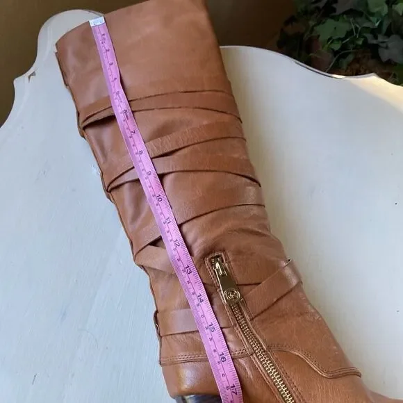 Michael Michael Kors Greenwich Belted Knee High Tan Wrapped Leather Boots Sz 5.5 - Picture 15 of 16